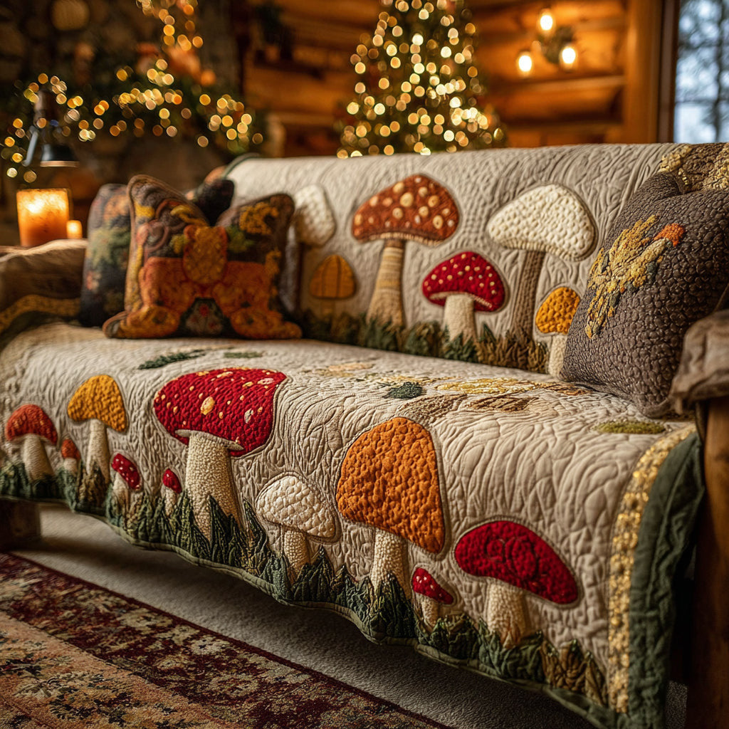 Autumn Fungi Hollow Quilted Sofa Cover Mushroom Best Couch Covers Gifts For Girlfriend - Pvr