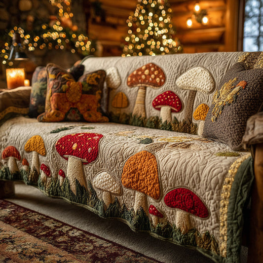 Autumn Fungi Hollow Quilted Sofa Cover Mushroom Best Couch Covers Gifts For Girlfriend - Pvr
