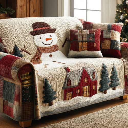 Frost Garden Cheer Quilted Sofa Cover Snowman Pattern Design Home Decor Xmas Gift - Pvr