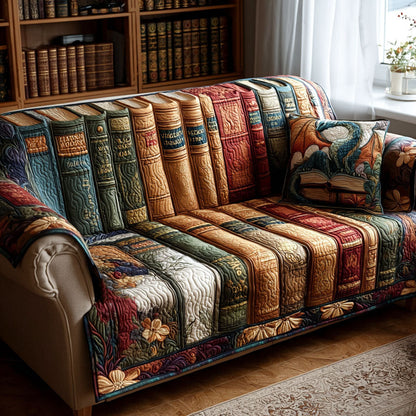 Chapter by Chapter Quilted Sofa Cover Xmas Holiday Sofa Decor Top Book Nerd Themed Gifts - Pvr