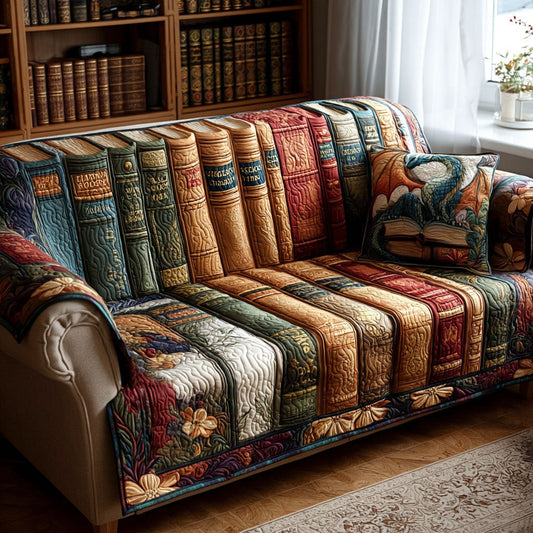Chapter by Chapter Quilted Sofa Cover Xmas Holiday Sofa Decor Top Book Nerd Themed Gifts - Pvr