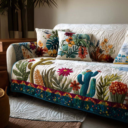 Hardy Plant Quilted Sofa Cover Catcus Holiday Design Home Decor Gift For Relatives - Pvr