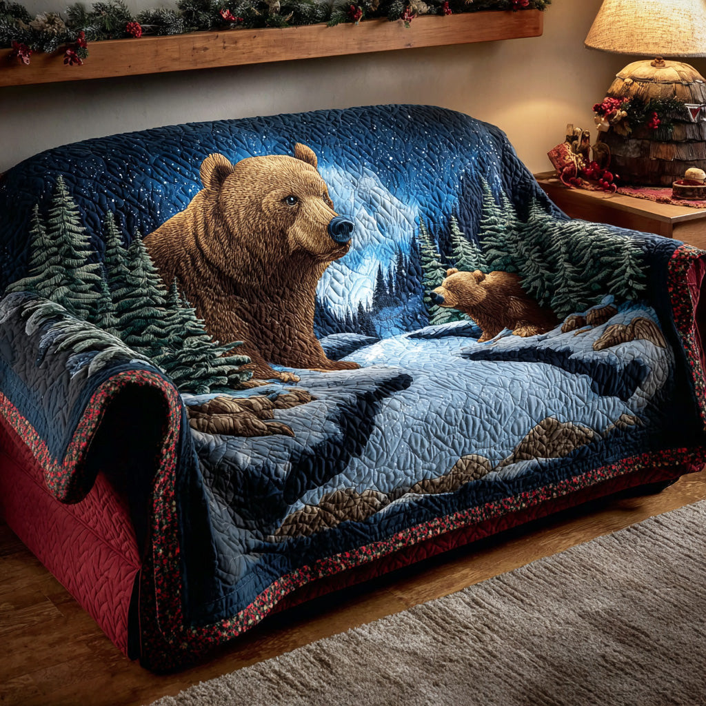 Forest Strength Bear Quilted Sofa Cover Bear Winter Luxury Home Decor Gift For Him - Pvr