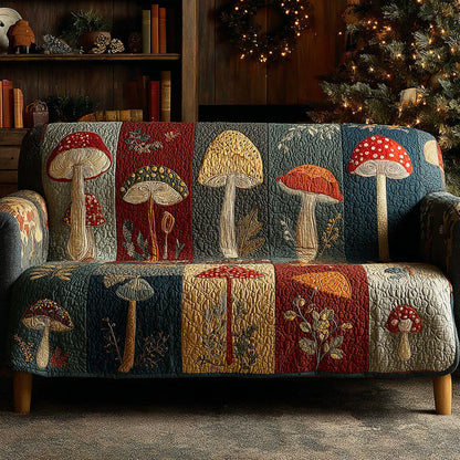 Forest Fungi Haven Quilted Sofa Cover Plant Natural Design Home Decor Gift For Daughter - Pvr
