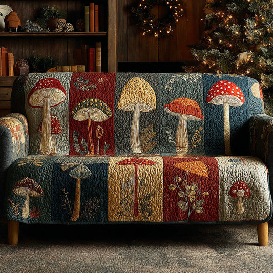 Forest Fungi Haven Quilted Sofa Cover Plant Natural Design Home Decor Gift For Daughter - Pvr