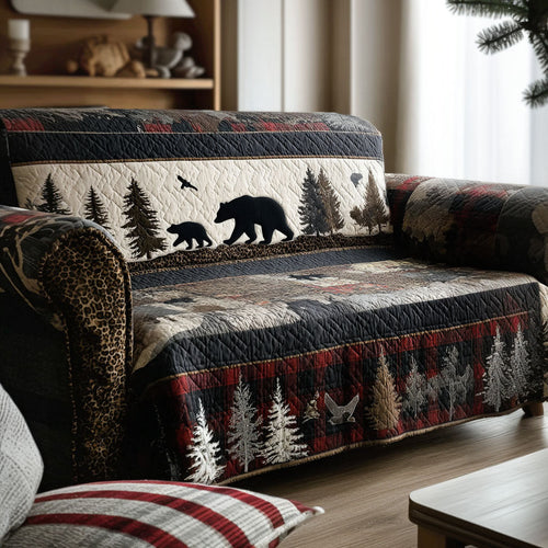 Cozy Pines Quilted Sofa Cover Bear Rustic Luxury Home Decor Best Gifts For Men - Pvr
