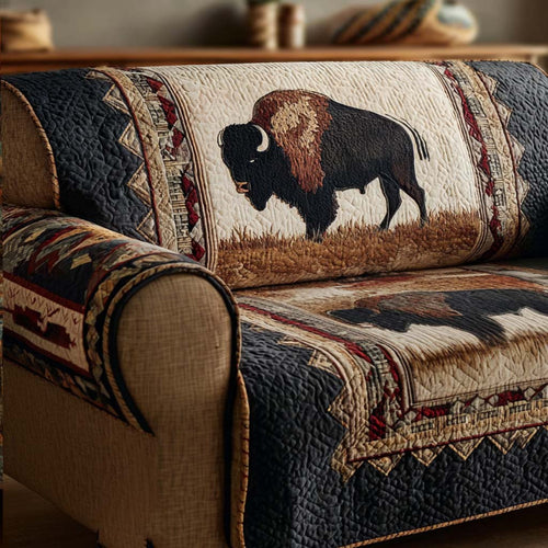 Buffalo Plains Quilted Sofa Cover Holiday Home Decor Buffalo Bison Merchandise - Pvr