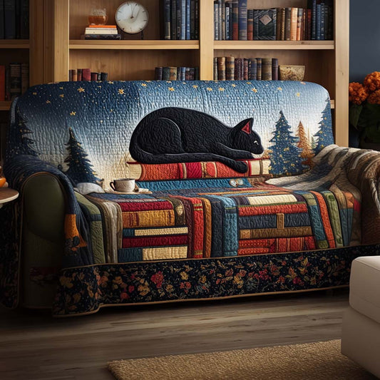 Dreamy Paws Quilted Sofa Cover Cat Lying Holiday Sofa Protector Themed Book Lover Gift - Pvr