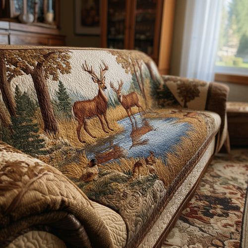 Deer Valley Quilted Sofa Cover ustic Wildlife Luxury Home Decor Best Gifts For Couple - Pvr