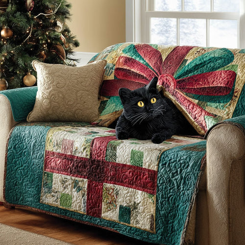 Cozy Paws Christmas Quilted Sofa Cover Cat Black Themed Luxury Home Decor Gift For Daughter - Pvr