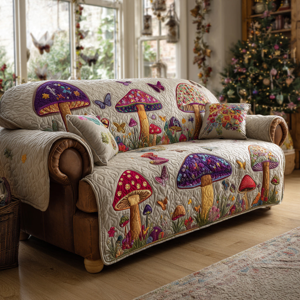 Faerie Mushroom Quilted Sofa Cover Mushroom Diversity Holiday Design Home Decor Xmas Gift - Pvr