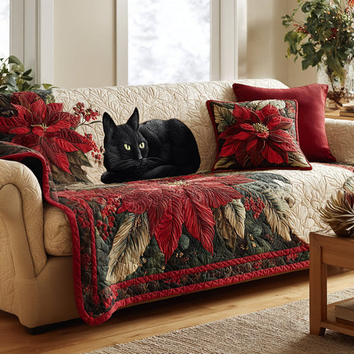 Festive Whiskers Quilted Sofa Cover Holiday Home Decor Cat Merchandise Gifts - Pvr