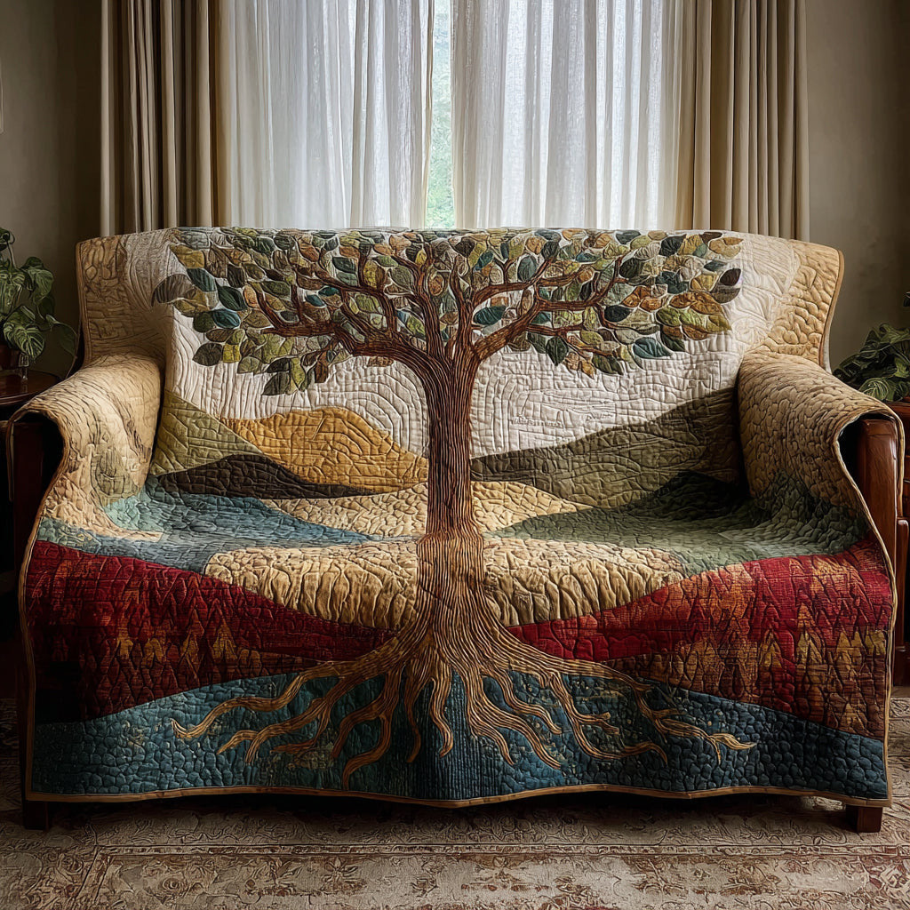 Flourish Quilted Sofa Cover Tree Of Life Natural Design Home Decor Modern Gifts For Ladies - Pvr