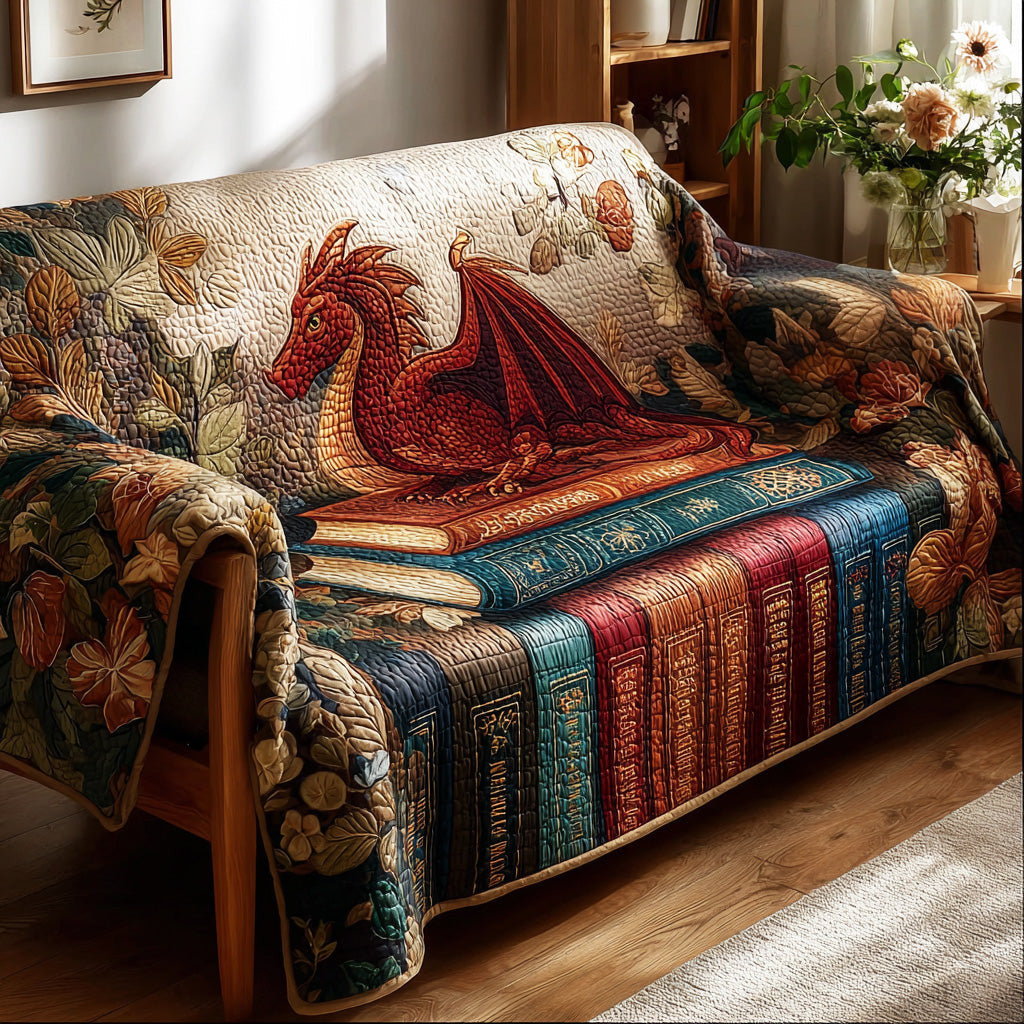 Arcane Tome Watcher Quilted Sofa Cover Dragon Luxury Home Decor Best Gifts For Book Lover - Pvr