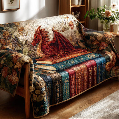 Arcane Tome Watcher Quilted Sofa Cover Dragon Luxury Home Decor Best Gifts For Book Lover - Pvr
