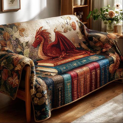Arcane Tome Watcher Quilted Sofa Cover Dragon Luxury Home Decor Best Gifts For Book Lover - Pvr