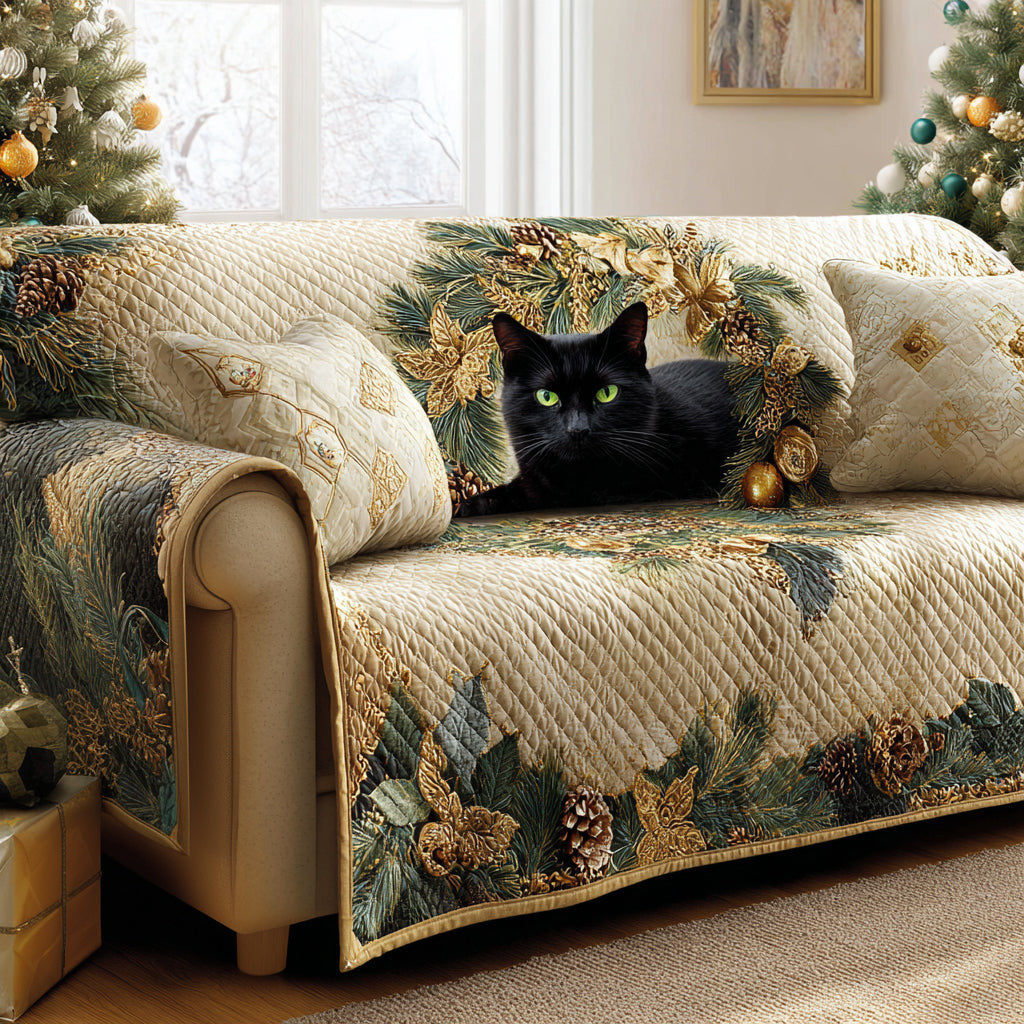 Black Cat Cheer Quilted Sofa Cover Cat Merry Christmas Design Home Decor Cat Lover Gift - Pvr