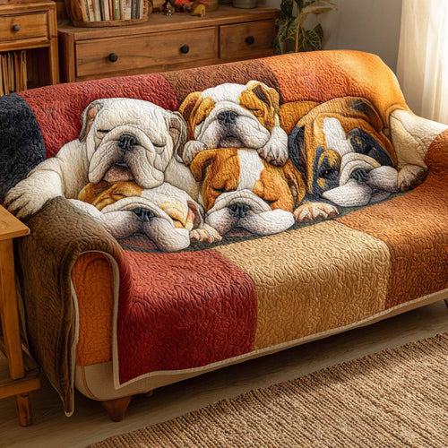 Bulldog Nap Haven Quilted Sofa Cover Dog Living Room Decor For Christmas Gift For Boys - Pvr