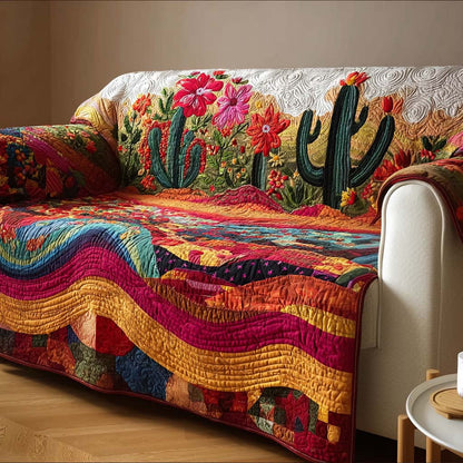 Arizona Bloom Quilted Sofa Cover Cactus Print Luxury Home Decor Best Gifts For Women - Pvr