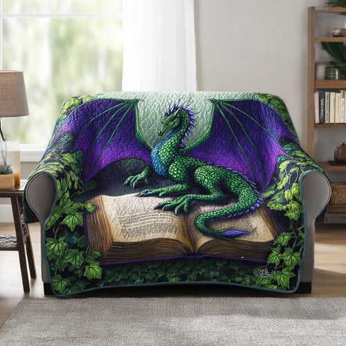 Ancient Lore Keeper Quilted Sofa Cover Dragon Cute Couch Furniture Unique Art Xmas Gifts - Pvr