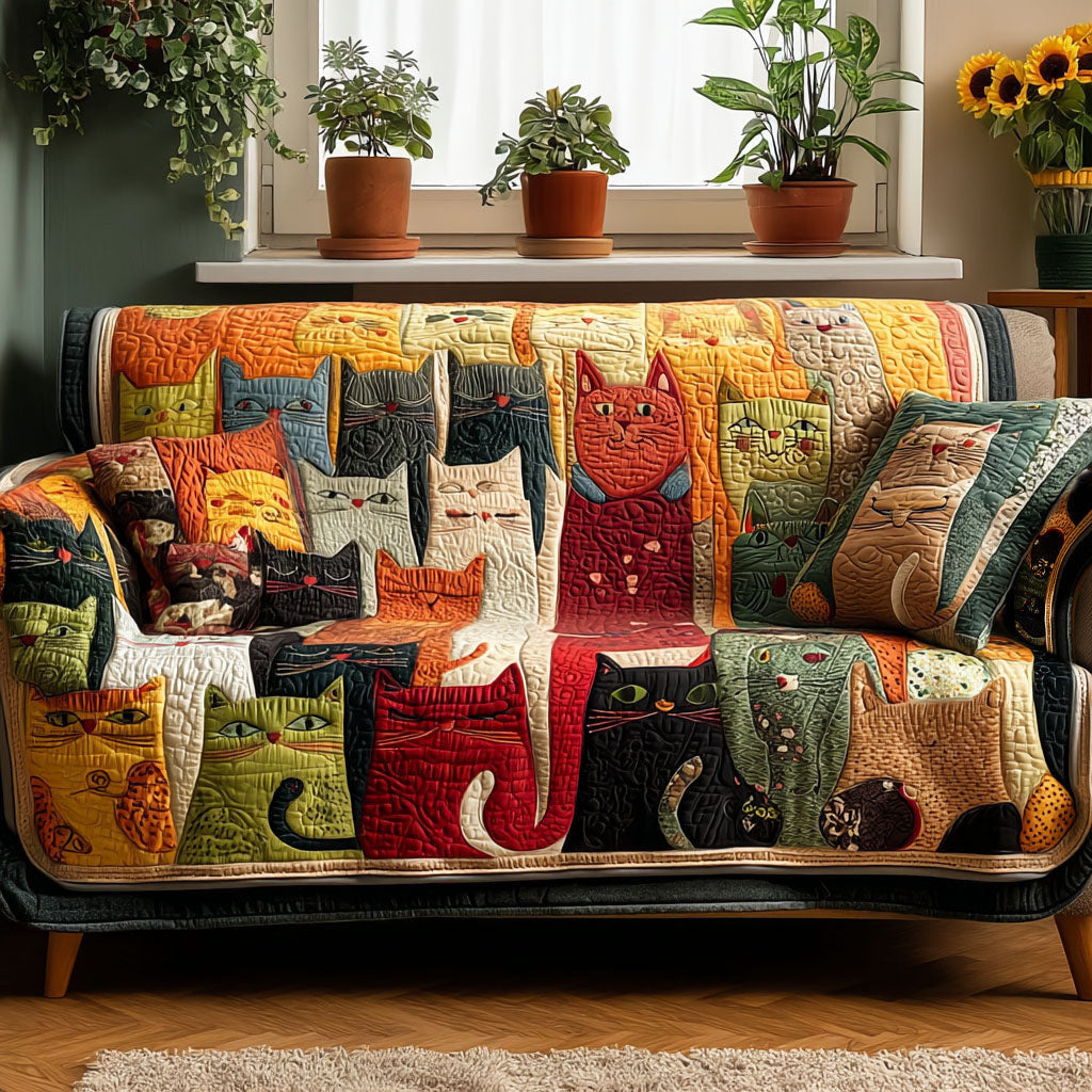 Color Whiskers Quilted Sofa Cover Mysterious Feline Gaze Kitten Christmas Teen Presents - Pvr
