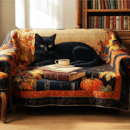 Cozy Library Cat Quilted Sofa Cover Cat Chill Christmas Sofa Protector Themed Book Lover Gift - Pvr