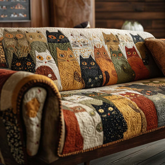 Joyful Kitten Quilted Sofa Cover Protector Unique Cat Decor Inspired Title Gifts For Brother. - Pvr