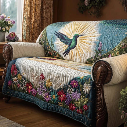 Flying Jewel Quilted Sofa Cover Hummingbird Couch Furniture Unique Art Gifts For Mum - Pvr