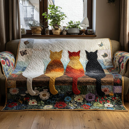Cozy Cat Tails Quilted Sofa Cover Cute Cat Handmade Home Decor Gift For Book Lovers - Pvr