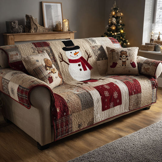 Cozy Frost Quilted Sofa Cover Snowman Vintage Themed Luxury Home Decor Gift For Teen - Pvr