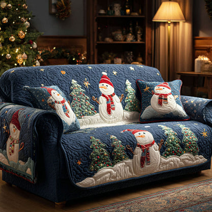 Frosty Friends Quilted Sofa Cover Christmas Room Decor Unique Snowman Gifts - Pvr