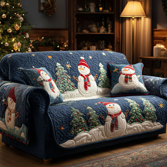 Frosty Friends Quilted Sofa Cover Christmas Room Decor Unique Snowman Gifts - Pvr