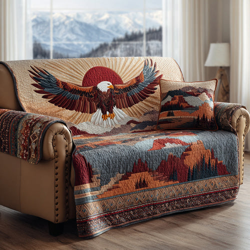 Desert Eagle Quilted Sofa Cover Holiday Natural Forest Design Home Decor Gift For Dad - Pvr