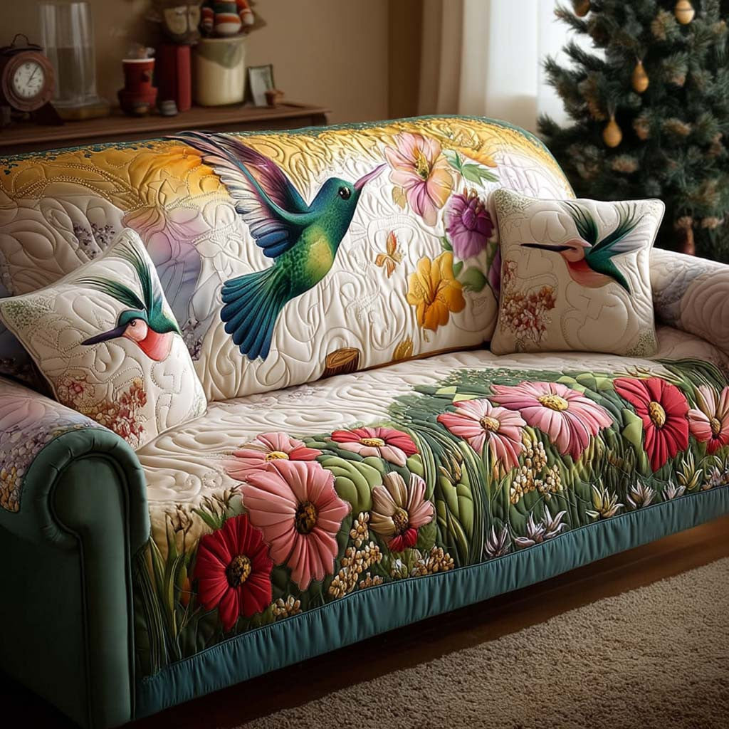 Bright Flash Quilted Sofa Cover Christmas Room Decor Gifts For Hummingbird Lovers - Pvr
