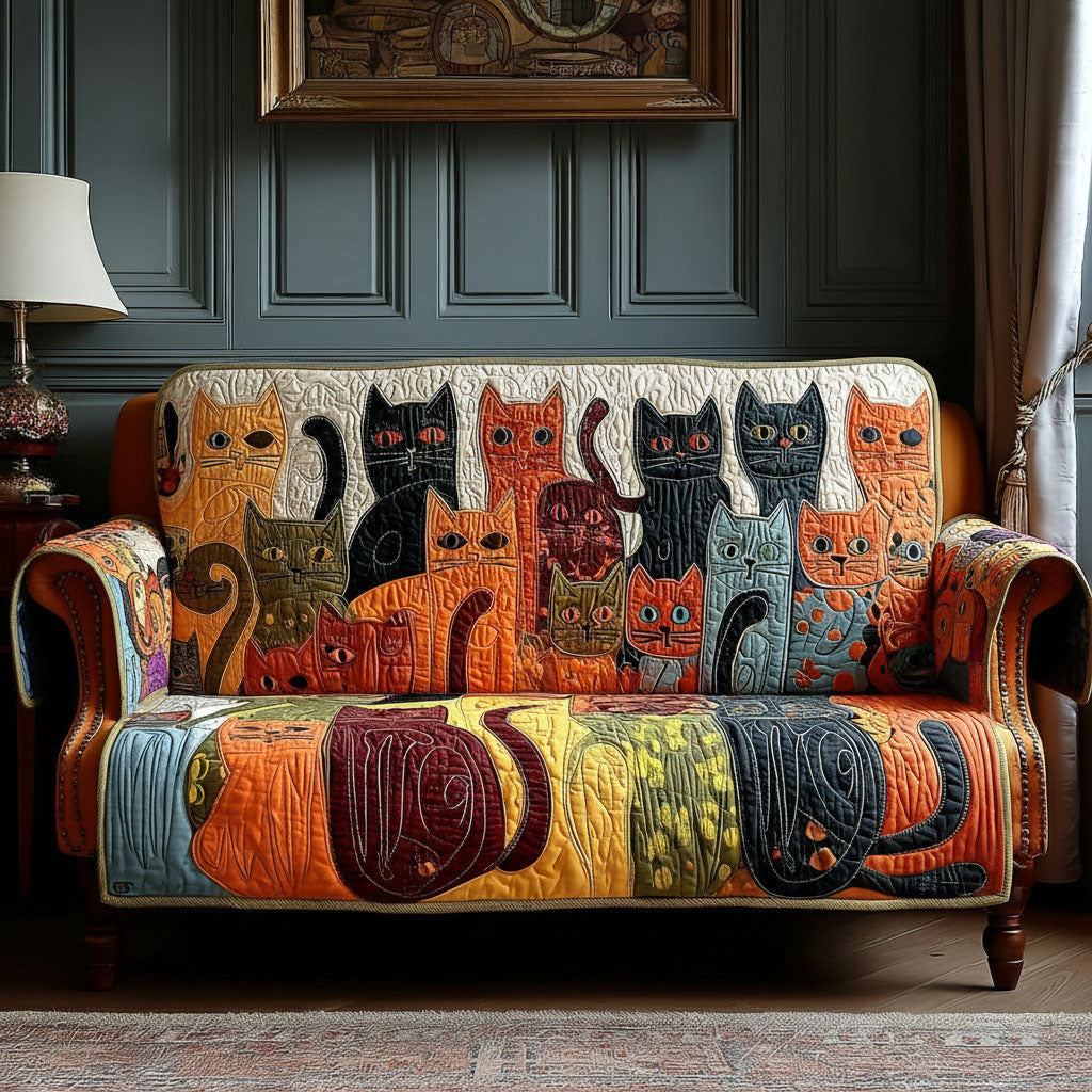 Cat Collage Quilted Sofa Cover Christmas Room Decor Cat Merchandise Gifts - Pvr