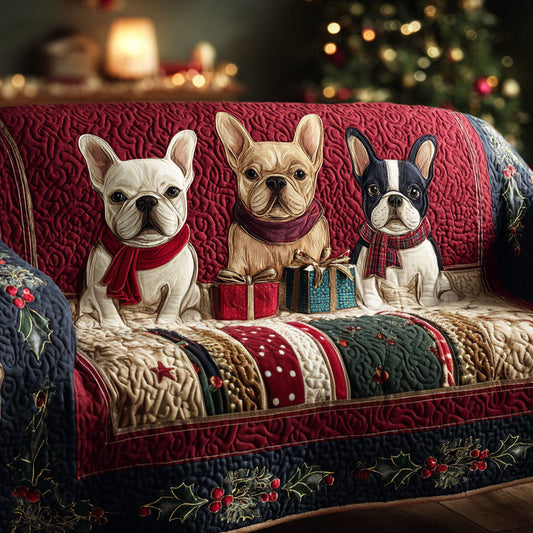 JGift Box Frenchies Quilted Sofa Cover Bitbull Funny Protector Unique Decor Inspired Xmas Gift - Pvr