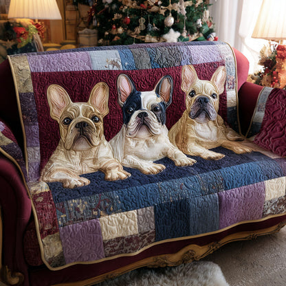 Frenchie Love Quilted Sofa Cover Lovely Couch Furniture Unique Art Dog Lover Gift - Pvr