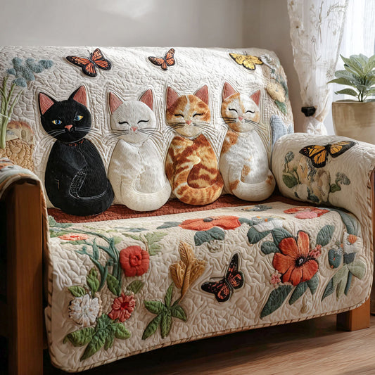 Cozy Fairytale Quilted Sofa Cover Colorful Cats Themed Luxury Home Decor Gift For Sister - Pvr