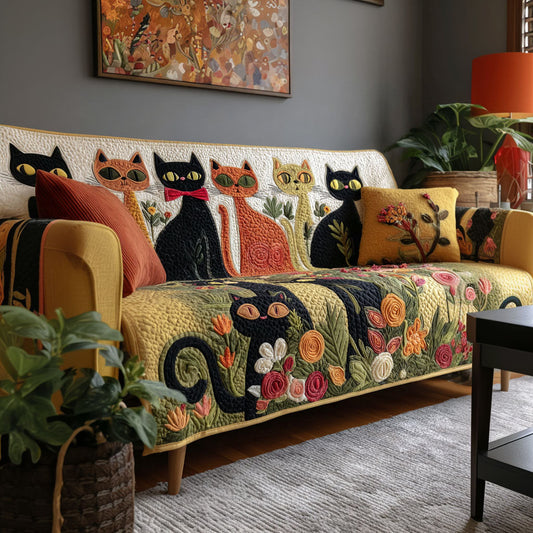 Feline Dreams Quilted Sofa Cover Christmas Home Decor Vintage Cat Themed Gifts - Pvr