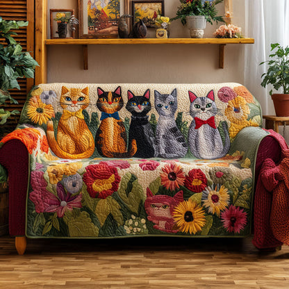 Feline Bloom Quilted Sofa Cover Cat Humorous Christmas Home Decor Gifts For Sister - Pvr