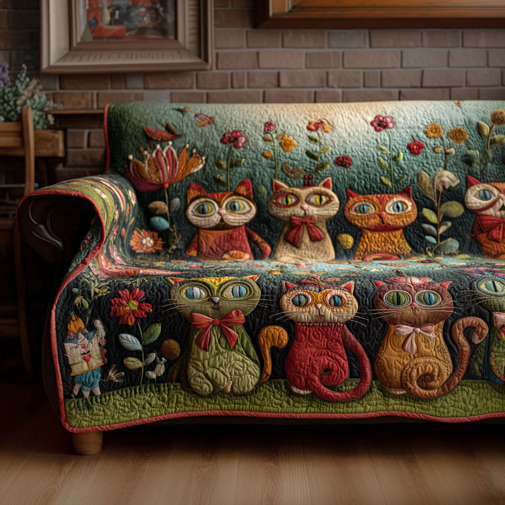 Blossom Whiskers Quilted Sofa Cover Luxury Living Room Decor For Christmas Cat Lover Presents - Pvr