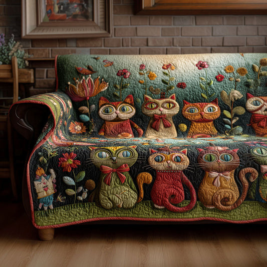 Blossom Whiskers Quilted Sofa Cover Luxury Living Room Decor For Christmas Cat Lover Presents - Pvr