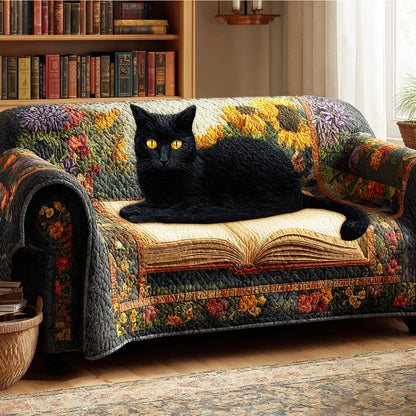 Midnight Page Keeper Quilted Sofa Cover Cats Cute Themed Luxury Home Decor Gift Book Lover - Pvr