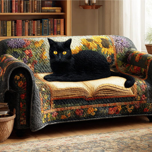 Midnight Page Keeper Quilted Sofa Cover Cats Cute Themed Luxury Home Decor Gift Book Lover - Pvr