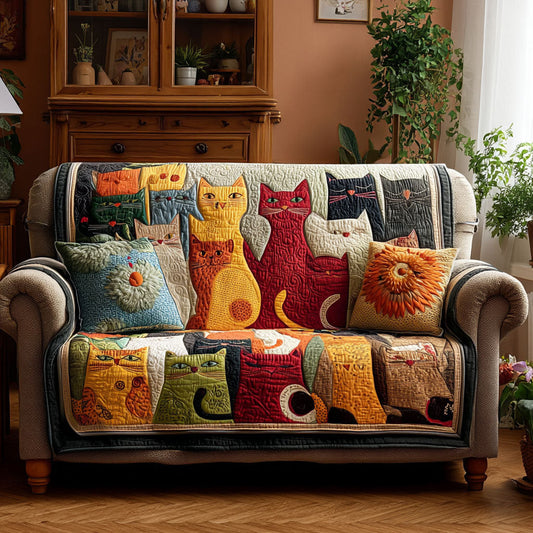 Pop Paws Quilted Sofa Cover Cat Funny Christmas Themed Luxury Home Decor Gift For Her - Pvr