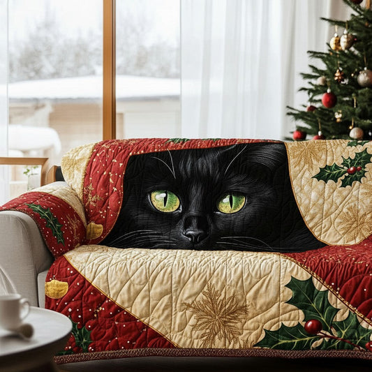 Midnight Noel Quilted Sofa Cover Cat Black Couch Furniture Unique Art Christmas Gifts For Dad - Pvr