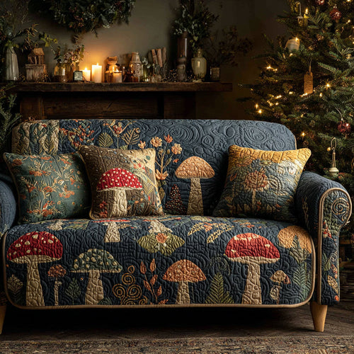 Magical Mushroom Garden Quilted Sofa Cover Plant Natural Design Home Decor Ideas Xmas Gift - Pvr
