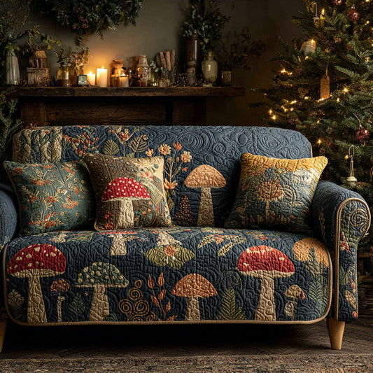 Magical Mushroom Garden Quilted Sofa Cover Plant Natural Design Home Decor Ideas Xmas Gift - Pvr