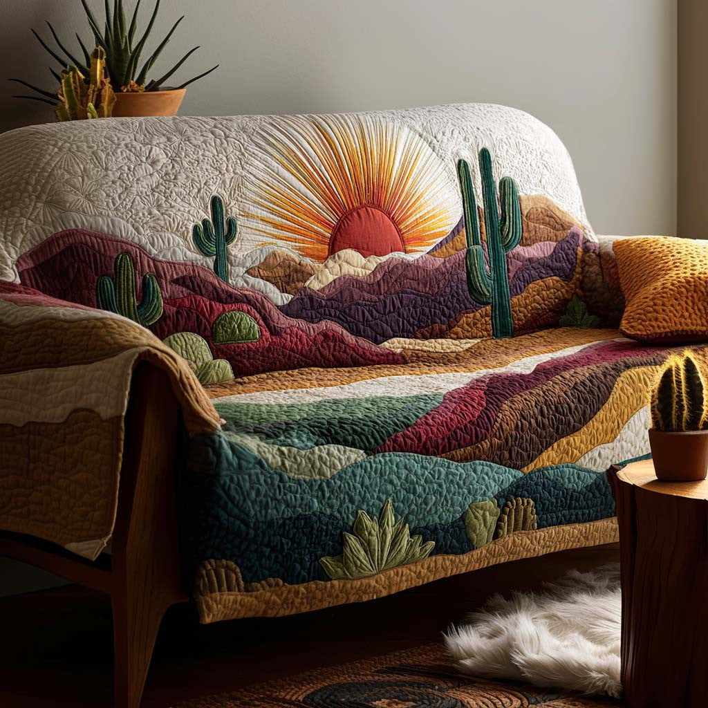 Sun Drenched Desert Quilted Sofa Cover Desert Sun Pattern Boho Style Home Decor Gift For Mum - Pvr