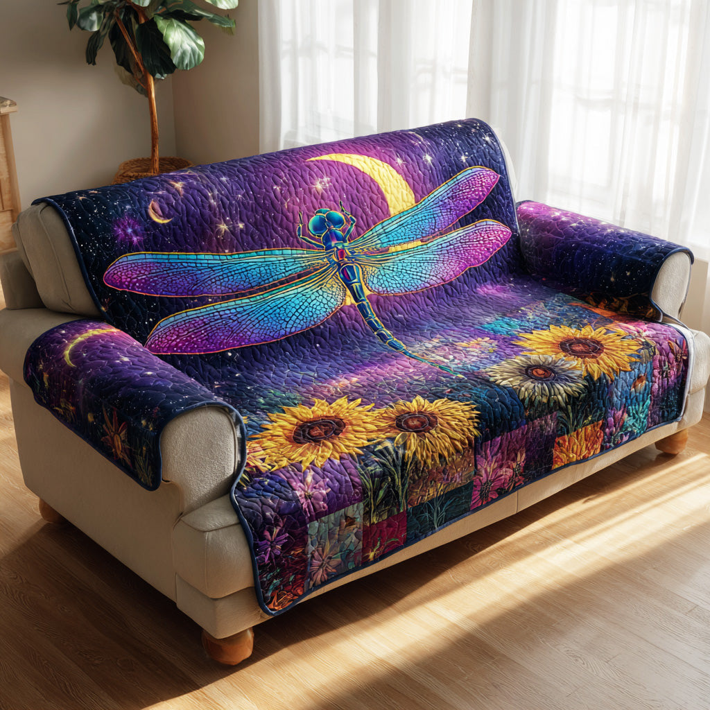 Whisperwing Path Quilted Sofa Cover Dragonfly Moon Living Room Sofa Protector Gift For Guy - Pvr